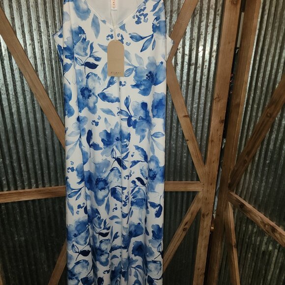 NWT~LADIES Blue & White Floral Print Long  Dress w/Long Sheer Cover Up~Medium - Picture 4 of 4